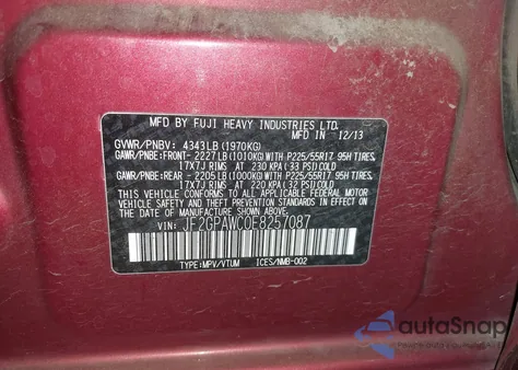 2014 Subaru Xv Crosstrek 2.0I Premium z USA, uszkodzony, nr VIN JF2GPAWC0E8257087